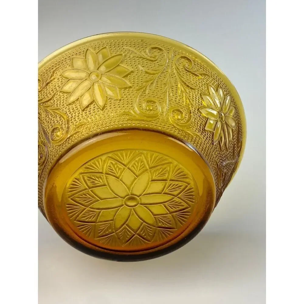 Vintage Amber Indiana Glass Depression Glass Round Serving Bowl Autumn CT0875